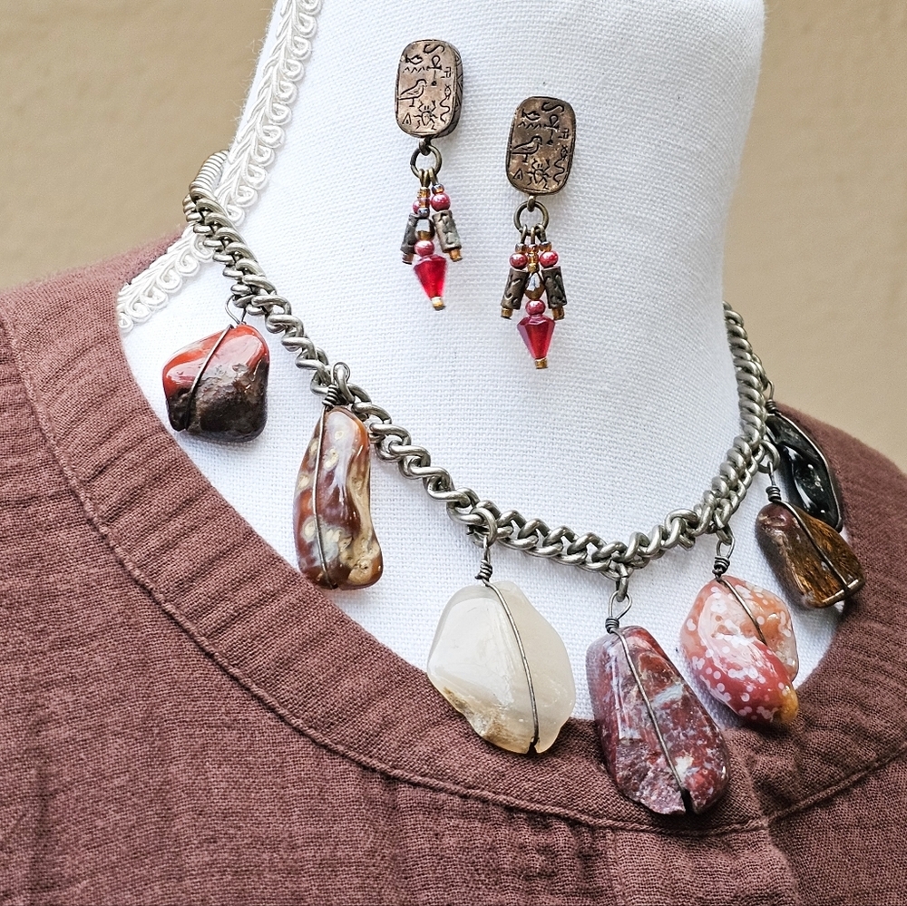 Chico's 2000's Egyptian Revival Beaded Dangly Earrings